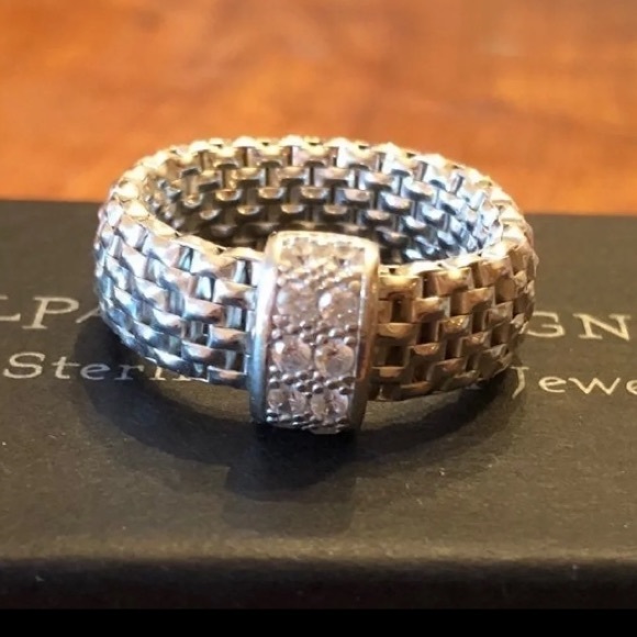 Silpada Sterling Silver Cubic Zirconia Italia Stretch Ring Size Medium - Picture 8 of 8